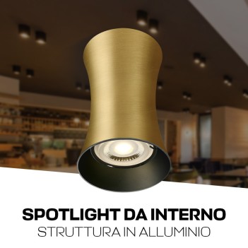 KING LED | Spotlight cilindrico con attacco GU10 dorato con riflettore nero