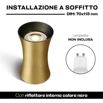 KING LED | Spotlight cilindrico con attacco GU10 dorato con riflettore nero