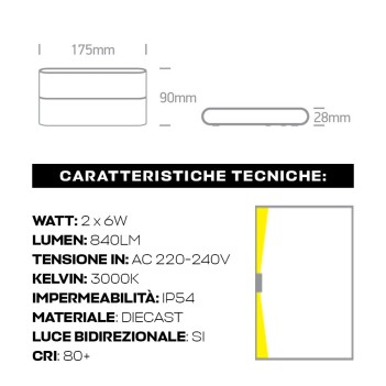 Applique bianca con luce bidirezionale 12W impermeabile IP54 da esterno