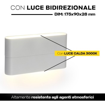 Applique bianca con luce bidirezionale 12W impermeabile IP54 da esterno