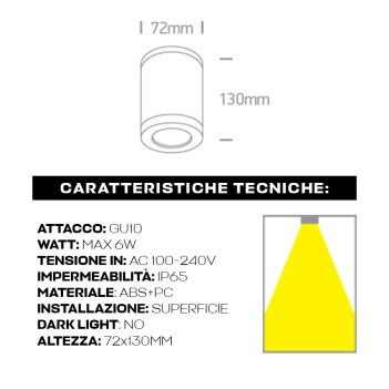 Ceiling Spotlight with GU10 Connection IP65 CYLINDER Series 130mm D72mm Spotlight black Color