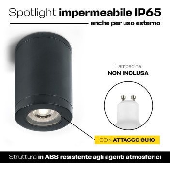 Ceiling Spotlight with GU10 Connection IP65 CYLINDER Series 130mm D72mm Spotlight black Color