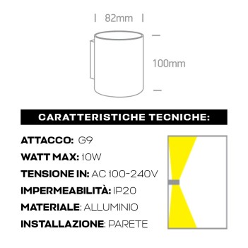 Applique bianca cilindrica luce bidirezionale attacco G9 riflettore dorato