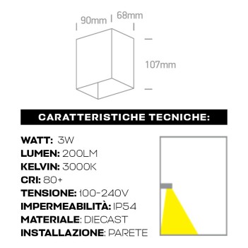 Applique da muro 3W 200lm 3000K 68mm serie Garden 220V IP54 - Antracite