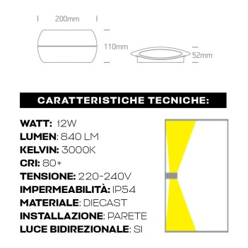 Applique con luce bidirezionale 12W impermeabile IP54 - Antracite