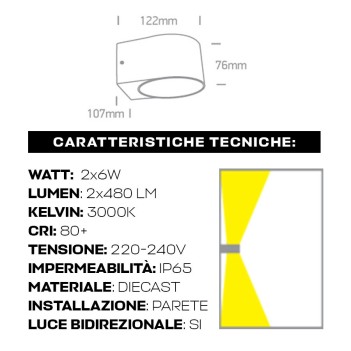 Lampada da esterno con luce bidirezionale 12W impermeabile IP65 - Antracite