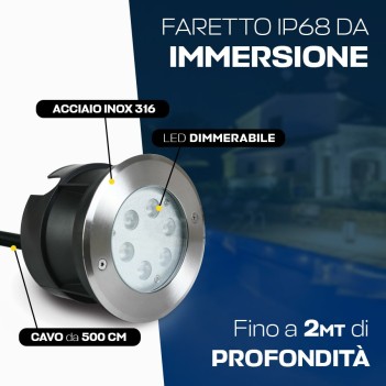 Faretto LED ad immersione 6W DC 24V per piscine e fontane dimmerabile