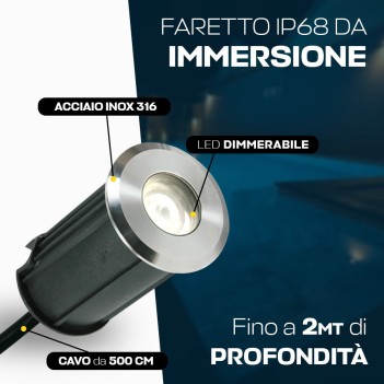 Faretto LED ad immersione 1W DC 24V per piscine e fontane dimmerabile