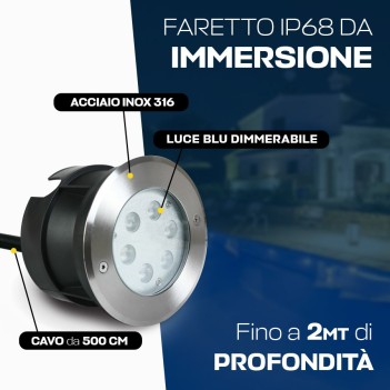 Faretto LED ad immersione 6W DC 24V per piscine e fontane dimmerabile