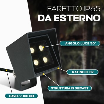 KING LED | Faretto con picchetto quadrato impermeabile IP6 6W antracite