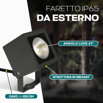 KING LED | Faretto con picchetto quadrato impermeabile IP65 7W antracite