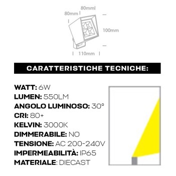 KING LED | Faretto con picchetto quadrato impermeabile IP6 6W antracite