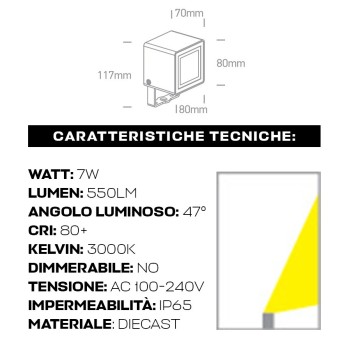 KING LED | Faretto con picchetto quadrato impermeabile IP65 7W antracite