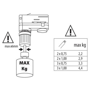 Adapter with vacuum connection for 2 metre three-phase track - Colour White en