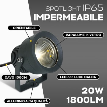 KING LED | Faretto con picchetto 20W impermeabile IP65 antracite