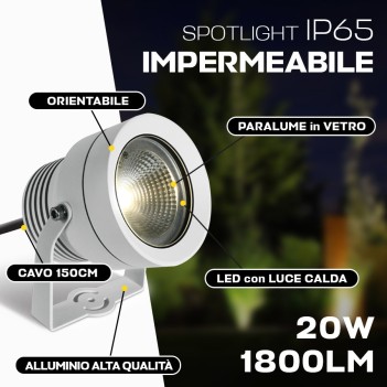 KING LED | Faretto con picchetto 20W impermeabile IP65 bianco