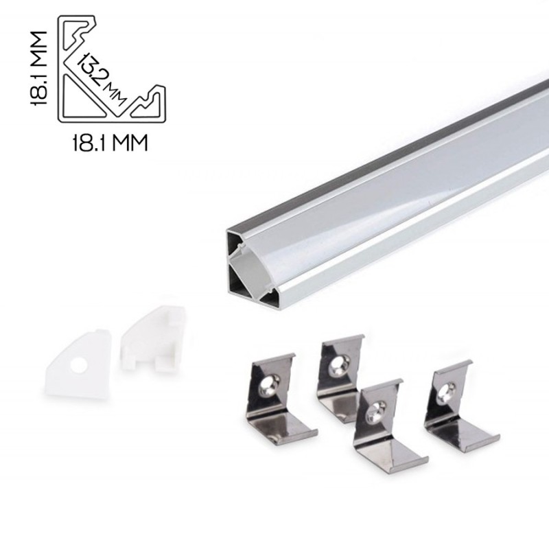 1818 Angular Aluminum Profile for Led Strip - Anodized 3mt - Complete Kit en