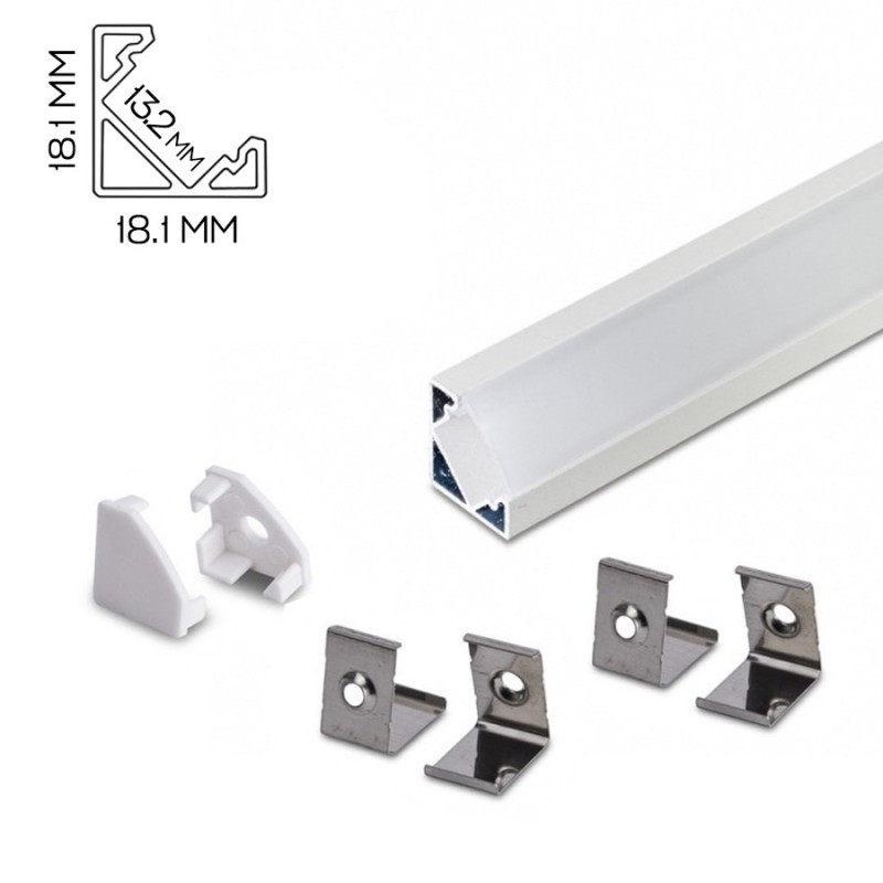 1818 Angular Aluminum Profile for Led Strip - Anodized 2mt - Complete Kit en