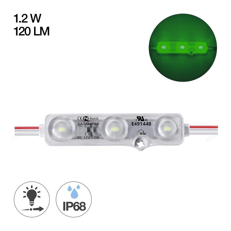 Modulo Led per insegne Luce Verde da 1.2W 12V con 3 LED