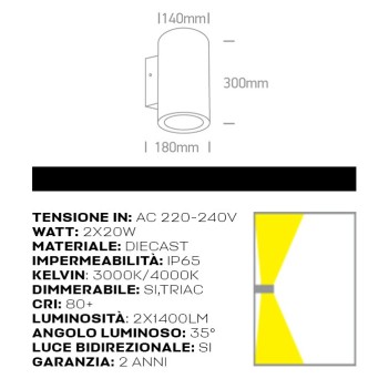 Applique da muro 40W 2800lm 300mm serie Garden 220V IP65