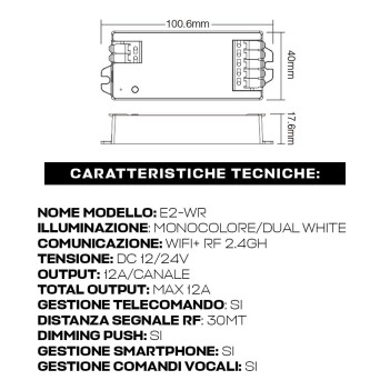 MiBoxer Mi Light E2-WR Ricevitore Wifi+RF per Strip Led