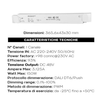 Alimentatore 150W 48V DT6 DALI2 - Serie SRP-2305-48-150LCV