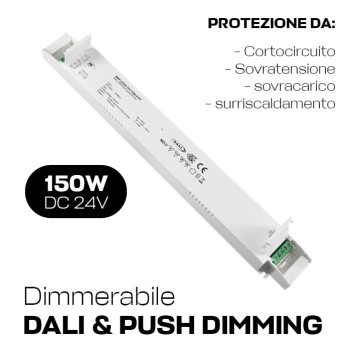 150W 24V DT6 DALI2 and Push dimmable power supply for single-color LED strips -