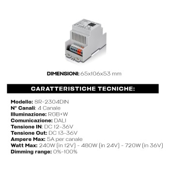 DALI Dimmer Controller for Multicoloured Led Strip 4CH DC12-36V 4x5A DALI and