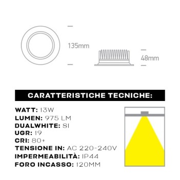 Downlight Plafoniera da Incasso 13W 975lm Dual White CCT