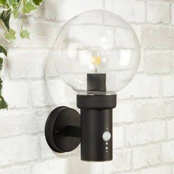 Wall-mounted sconce with E27 socket, Garden series - Black, IP44, with PIR motion sensor.