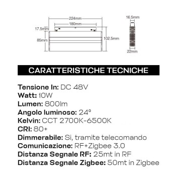 Lampada Led Grille Orientabile 10W 800lm Dual White D24 224mm ZigBee + RF Smart Nero per Binario 48V MiBoxer - Serie MG2-10F-ZL