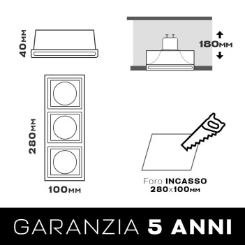 KINGLED | Portafaretto in gesso con 3 punti luce GU10 e vetro satinato