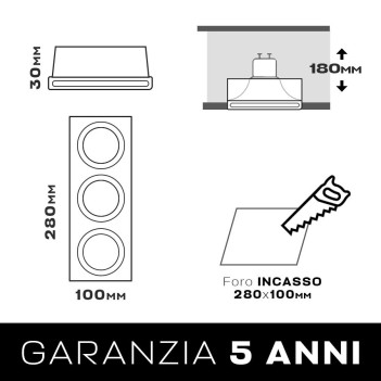 Triple Recessed Ceiling Gypsum Spotlight Rounded Cone K426/3 - With GU10 Socket