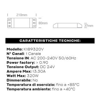 High Power Supply 320W DC 24V for LED Strips - Model K189320V