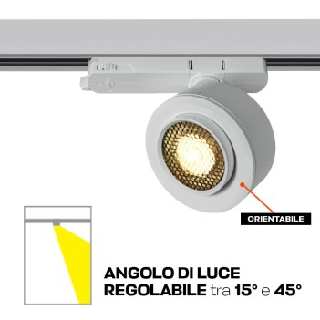 Faretto Led per Binario Trifase SERIE ZOOMABLE 18W 1800lm CRI90 Angolo Luce Regolabile 15D-45D Colore Bianco