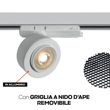 Faretto Led per Binario Trifase SERIE ZOOMABLE 18W 1800lm CRI90 Angolo Luce Regolabile 15D-45D Colore Bianco