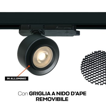 Faretto Led per Binario Trifase SERIE ZOOMABLE 18W 1800lm CRI90 Angolo Luce Regolabile 15D-45D Colore Nero