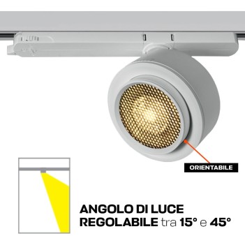 Faretto Led per Binario Trifase SERIE ZOOMABLE 28W 2800lm CRI90 Angolo Luce Regolabile 15D-45D Colore Bianco