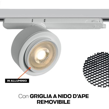 Faretto Led per Binario Trifase SERIE ZOOMABLE 28W 2800lm CRI90 Angolo Luce Regolabile 15D-45D Colore Bianco