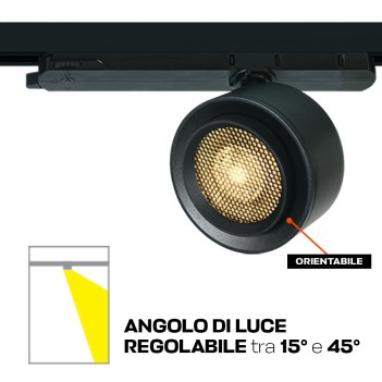 Faretto Led per Binario trifase con angolo luminoso regolabile 28W Nero