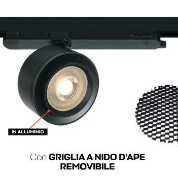 Faretto Led per Binario trifase con angolo luminoso regolabile 28W Nero