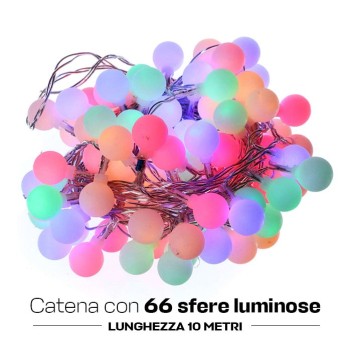 Catena 12 Metri con 66 Led Sfera Smart RGB-IC Dinamico IP65 WiFi Bluetooth Telecomando Vocale Ritmo Musica