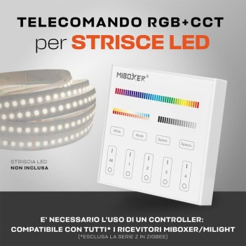 MiBoxer Mi-Light Multicolour RF Wall Remote Control with Dual White RGB + CCT Dimmer 4 Zone Full Touch B4