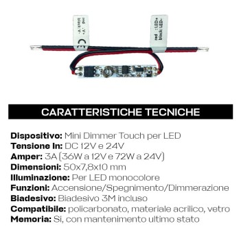 KING LED | Interruttore mini dimmer touch per LED DC 12/24V