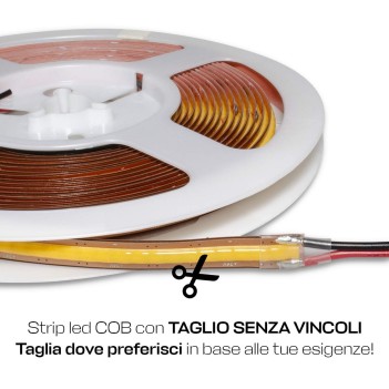 Striscia Led COB CRI90 50W 2600lm 24V IP20 PCB 8mm Chip Led Continua con PCB FREECUT senza vincoli di taglio