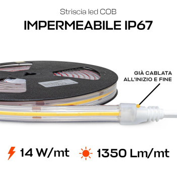 Striscia Led COB 70W 6100lm 24V IP67 PCB 12,5 mm Chip Led Continua