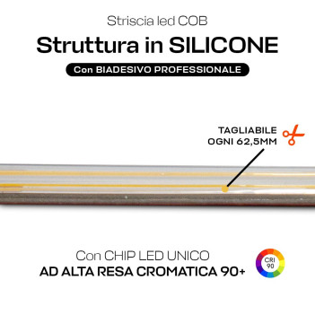 Striscia Led COB 70W 6100lm 24V IP67 PCB 12,5 mm Chip Led Continua