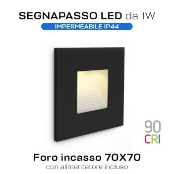 Segnapasso LED da incasso da Muro 1W 3000K 220V IP44 Colore Nero