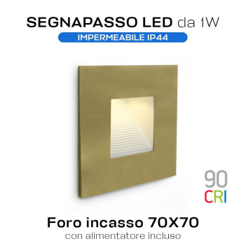 Segnapasso LED da incasso da Muro 1W 3000K 220V IP44 Colore oro