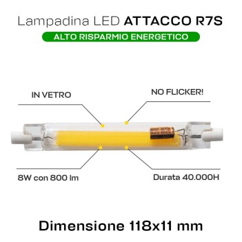 Lampadina LED R7S COB 8W 800lm 118mm